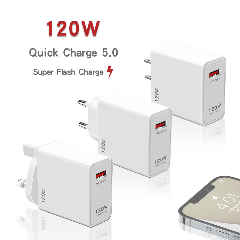 The 120W Super fast charging charger from Europe, America and the UK is suitable for the ultra-fast flash charging head of Xiaomi 12/12 Pro full figure