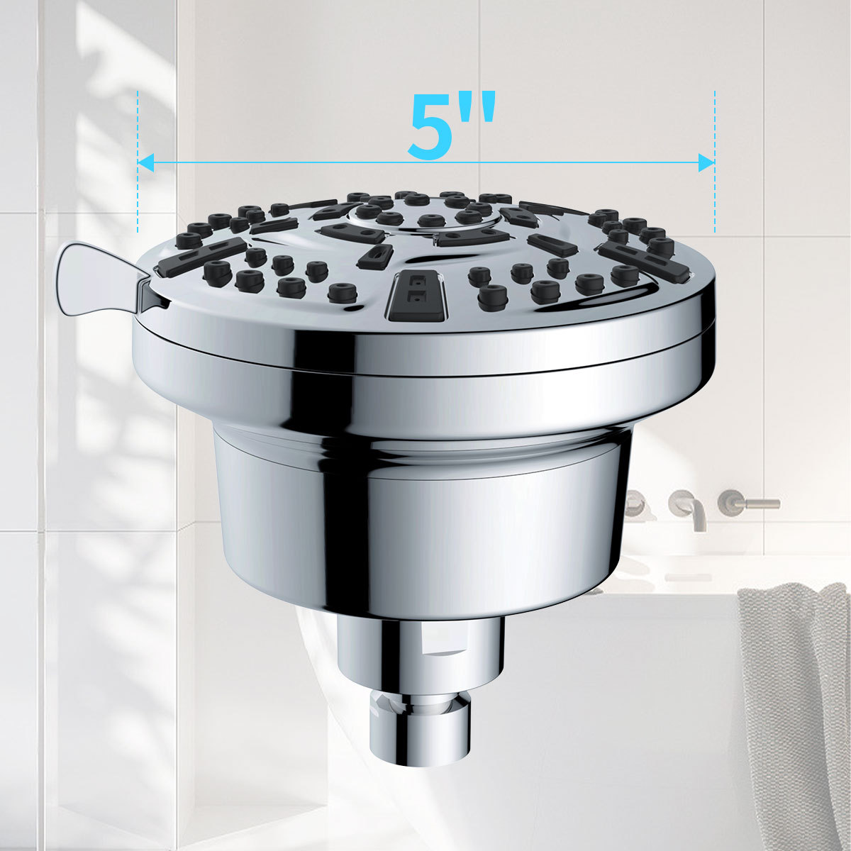 Cross-border foreign trade filter shower head, American concealed installation 5-inch 8-function pressure-increasing filter top spray set Specification drawing