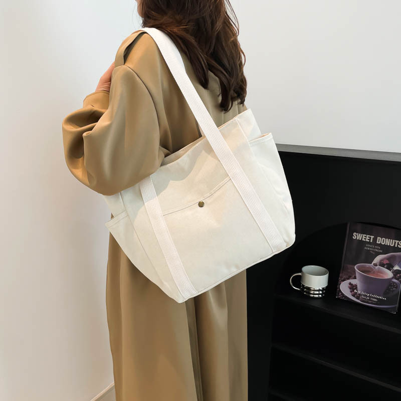 Canvas bags, women's tote bags, single-shoulder bags, versatile handbags for college students, large-capacity commuting bags, tutorial bags, multiple pockets details Picture