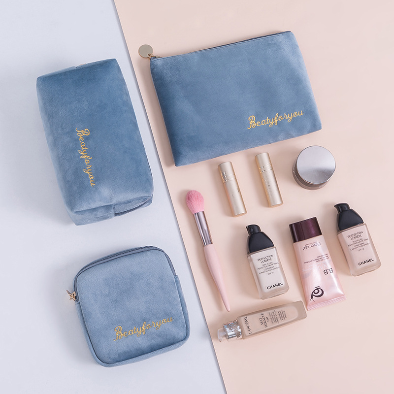 Flannel makeup storage bag, hand-held velvet women's clutch, large-capacity lipstick bag, Nordic-style ins four-piece set full figure