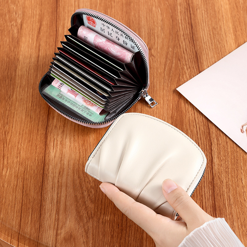 Folding card bag, women's wallet, multi-functional identification, coins, loose change storage, folding card bag, zipper portable wallet full figure