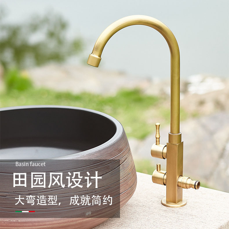 Outdoor courtyard all-copper antique single-cooling faucet, anti-freezing, retro washbasin, laundry sink, and sink dual-purpose faucet Specification drawing