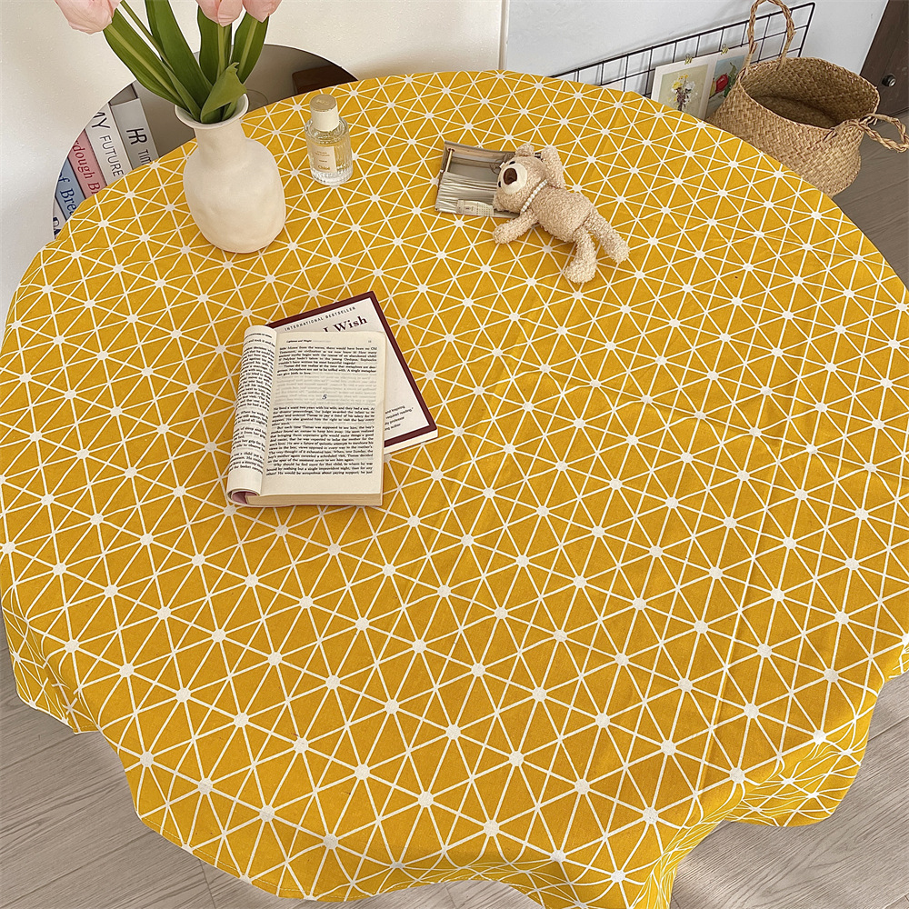 bj5209 InS-style small round table tablecloth, simple and fresh cotton and linen tablecloth, coffee table fabric, oil-resistant tablecloth, heat-resistant tablecloth details Picture
