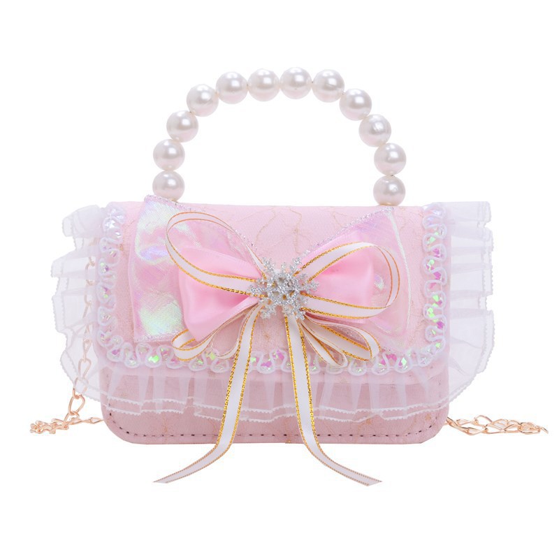 Little Chanel girl bow bag, stylish princess crossbody bag for going out, girl pearl handbag, children's gift Item Picture