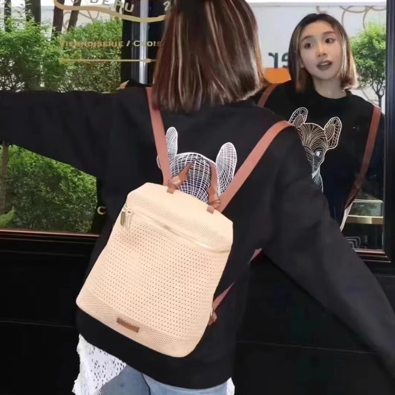 The high-capacity travel straw woven backpack for women, a new model of 2025, is a super popular and niche commuting backpack for women this year Specification drawing
