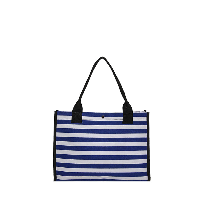 Canvas bag, women's office handbag, large-capacity striped single-shoulder storage hand-held bag, fashionable shopping bag for going out Item Picture
