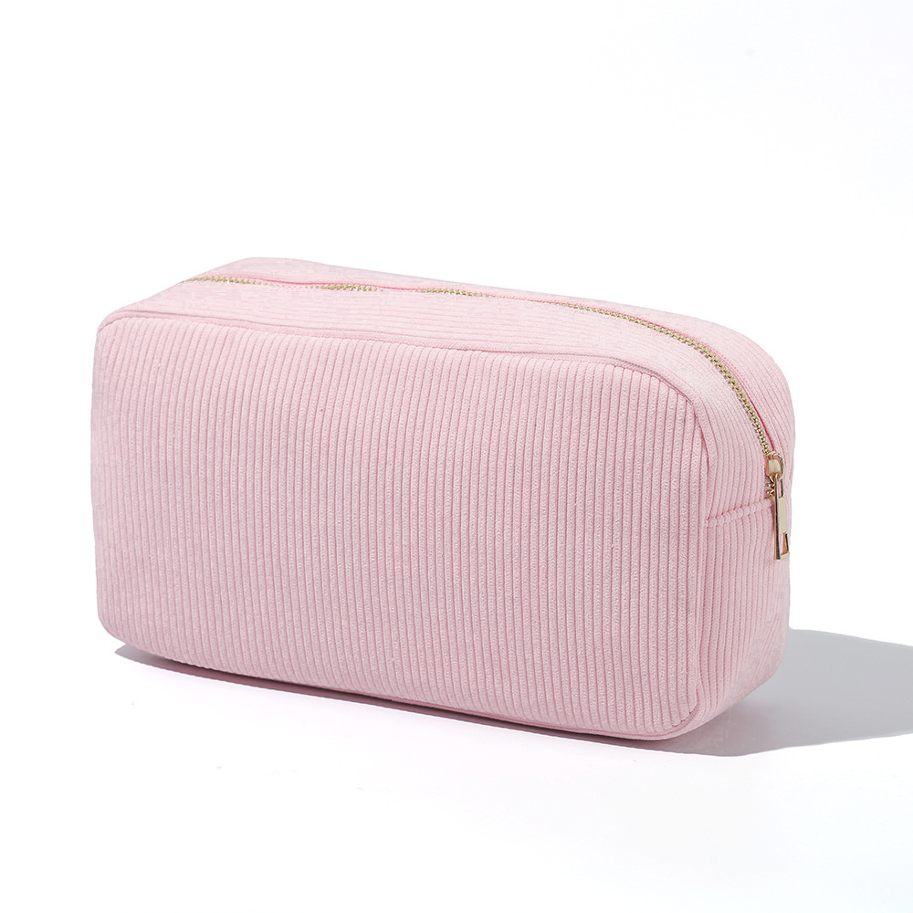 Feihong Cross-border vertical striped storage bag, corduroy high appearance Level makeup bag, Portable toiletry bag, Large Capacity makeup bag Application Scenario