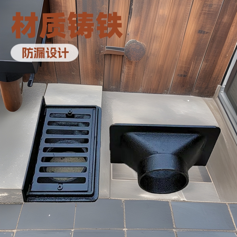 Cast iron side wall floor drain, cast iron side rainwater drain, DN50 75 100 150 200, common rectangular floor drain full figure