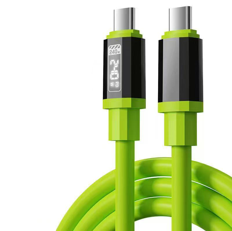 PD240W fast charging data cable is suitable for TYPE-C Apple 15/16 high-definition intelligent LED digital display silicone charging cable Item Picture