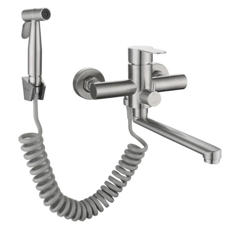 Kitchen 304 stainless steel floor-standing sink, cold and hot high-end splash-proof faucet for kitchen use Item Picture