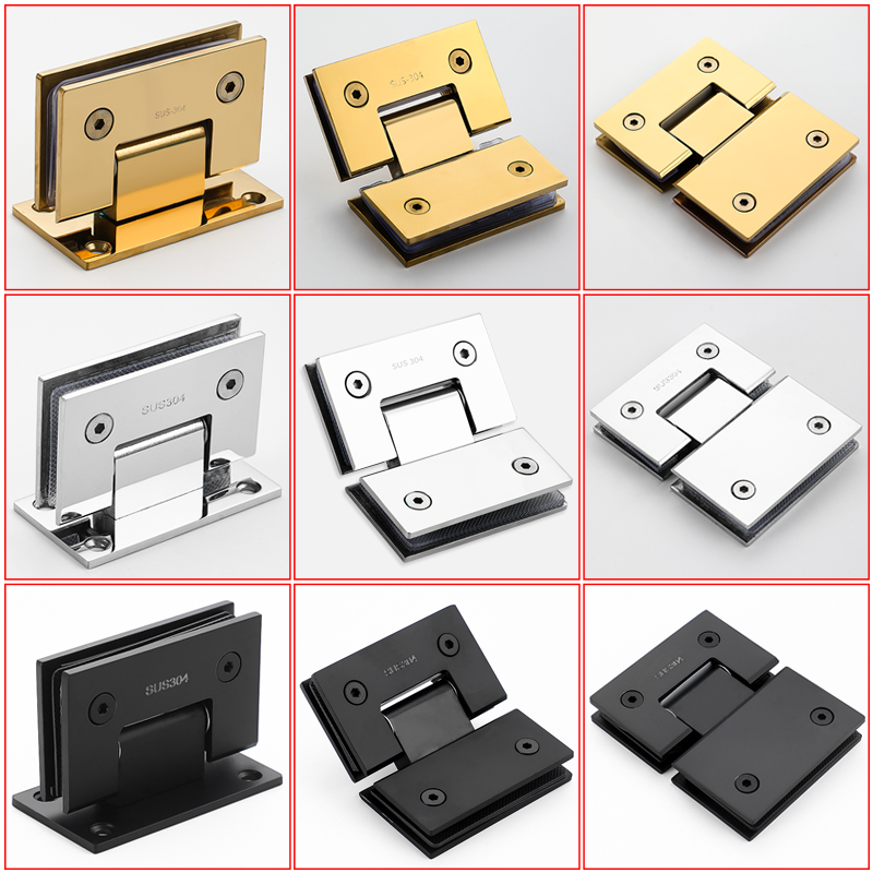 Glass door bathroom clamp, thickened 304 stainless steel hinge, shower room frameless glass clamp, 90-degree 180-fold hinge Specification drawing