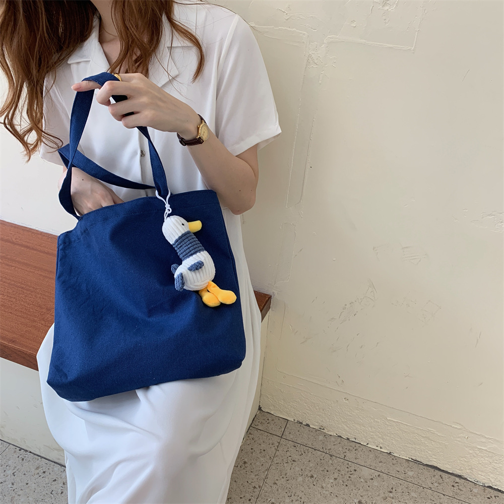 06292 Artistic and retro single-shoulder bag, solid color and simple hand-carried shopping bag, student class canvas bag, large capacity full figure