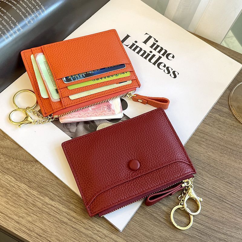 The card case with keychain wallet, ins women's coin case, small card case, two-in-one keychain storage, genuine leather texture details Picture