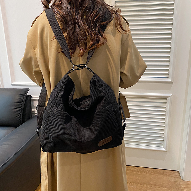 Corduroy canvas bag, women's large-capacity tote bag, 2025 new style, simple and versatile, college student class bag, single-shoulder bag details Picture