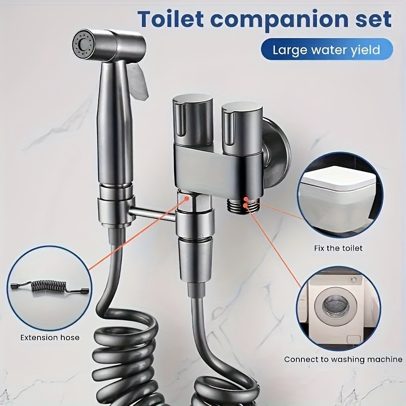 Mini toilet companion, one inlet and two outlets Angle valve, all-copper pressurized spray gun, bathroom feminine wash nozzle Application Scenario