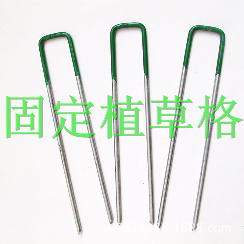 Export products: Baked paint type green lawn nails, U-shaped nails for fixing artificial turf, outdoor greening nails Specification drawing