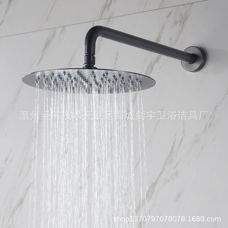 Cross-border stainless steel square, simple style, black and gold concealed shower head, top spray into the wall, built-in wall pole set Application Scenario
