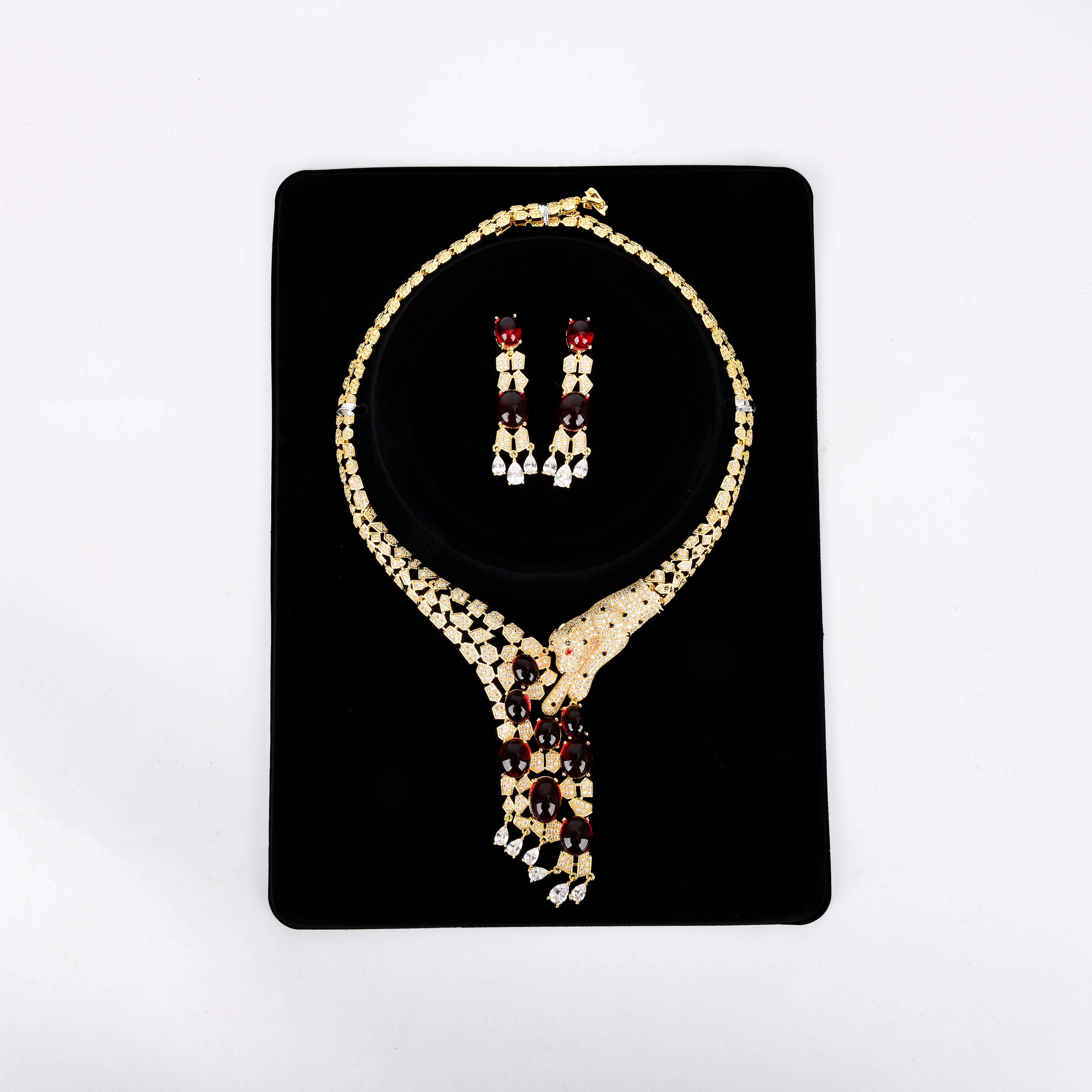 欧美豹子高级奢华新娘锆石项链耳环套装流苏晚会婚纱礼服配饰品女