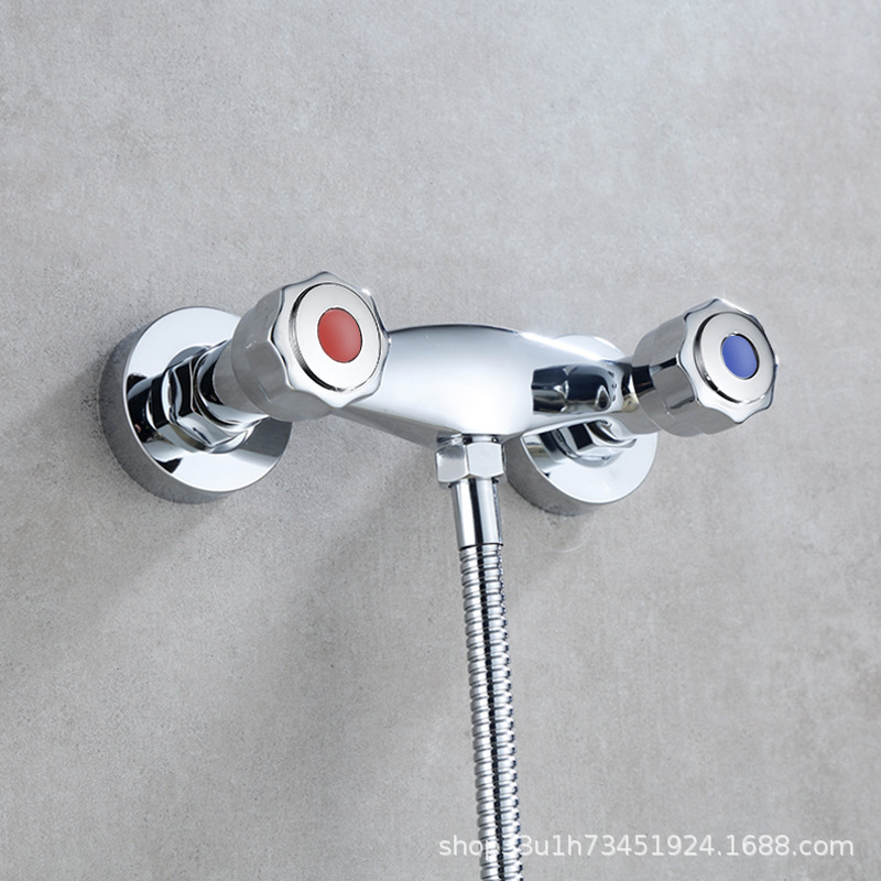 Wholesale of high-quality double-switch shower head faucet, bathroom bathtub faucet, cold and hot double-handle wall-mounted mixing valve details Picture