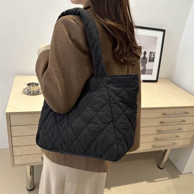 Korean Instagram cotton-padded jacket bag for women 2024 New style diamond-shaped large-capacity tote bag for commuting and shopping, single-shoulder bag Specification drawing