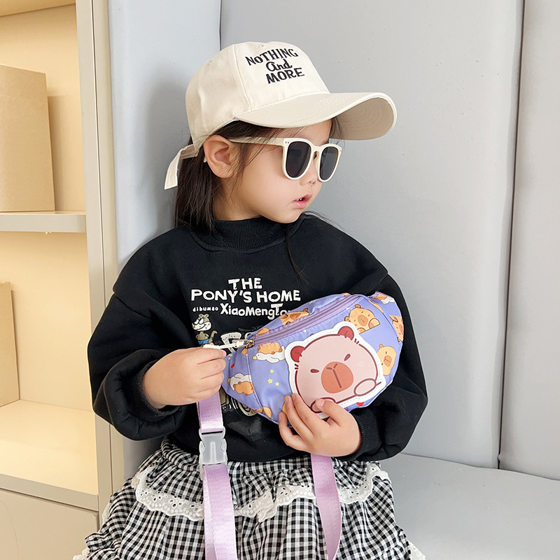 Capibara children's bags for boys and girls, casual and cute coin purs, children's outdoor storage, single-shoulder crossbody backpack details Picture
