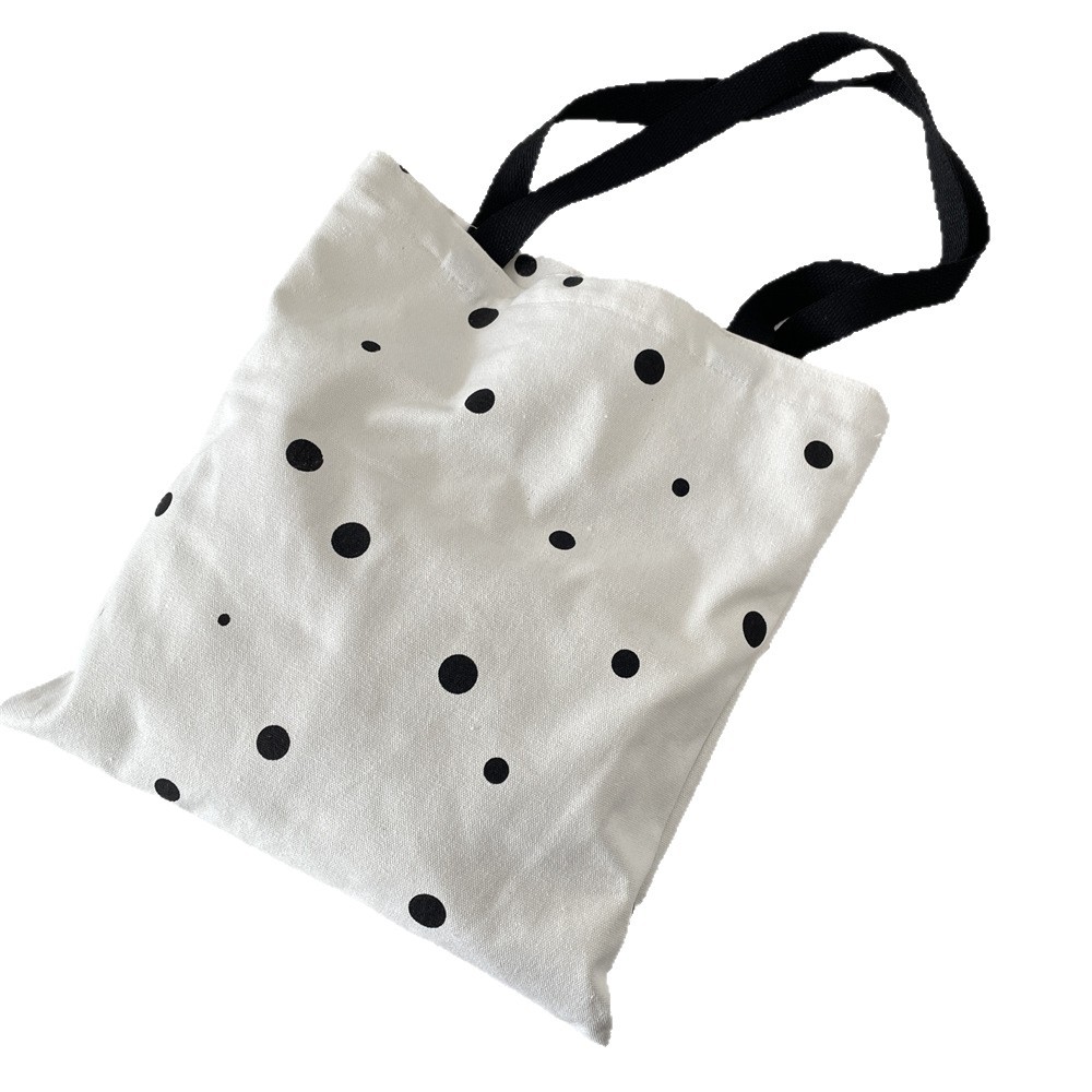 55271 Printed polka dot canvas bag, large-capacity single-shoulder bag, simple student schoolbag, open canvas bag Item Picture