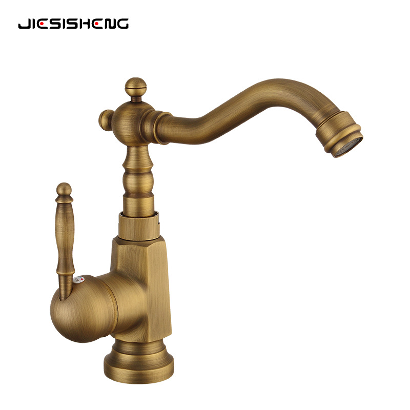 Cross-border antique brass countertop basin faucet, household bathroom washbasin sink, kitchen cold and hot splash-proof faucet Item Picture