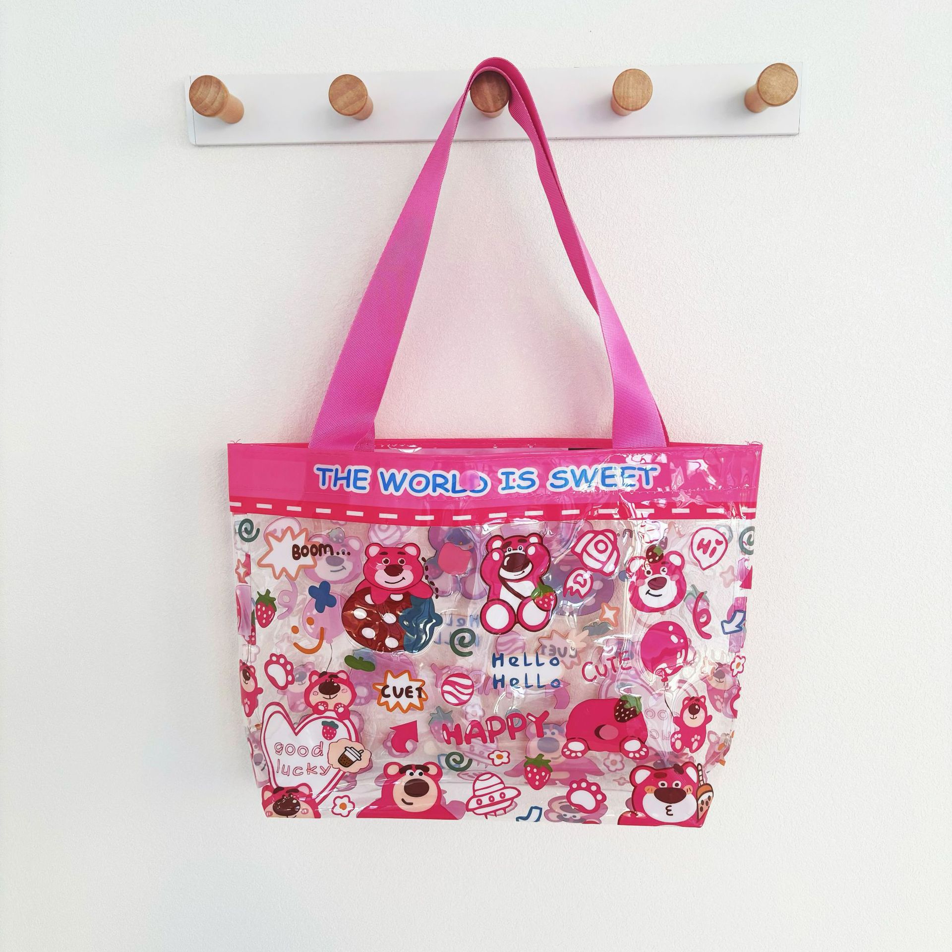 PVC fabric cute kitty cat transparent handbag, high appearance level cartoon shopping bag, printed lightweight handbag for women Application Scenario