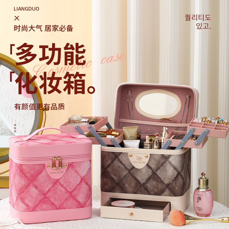 Customized large-capacity makeup bag, portable skin care product storage, makeup box, hand-held simple multi-functional desktop storage box Specification drawing