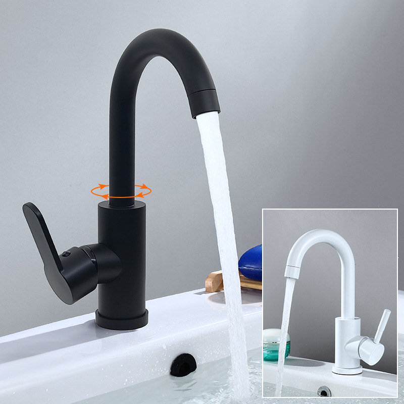 Black 304 stainless steel washbasin, sink, faucet, white bathroom washbasin, under-sink, cold and hot faucet full figure