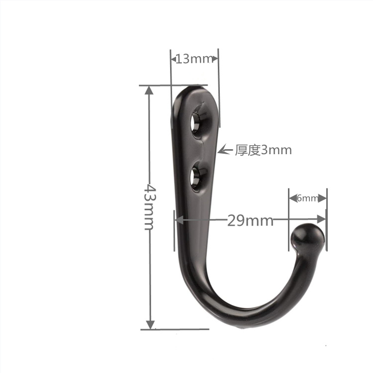 Black single hook wall-mounted jacket hook, wooden storage rack hook, storage rack hook, black single hook Specification drawing