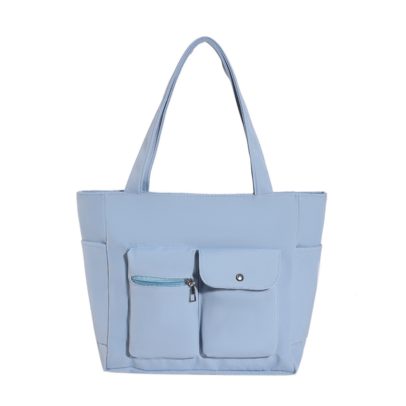 Cross-border large-capacity canvas bag for women 2024 new style, fashionable and casual single-shoulder women's bag, double-pocket commuter tote bag Item Picture
