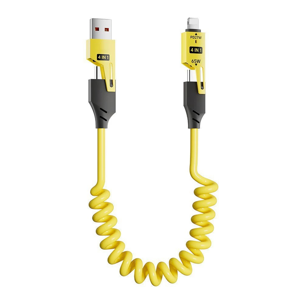 The cross-border 65W fast charging spring telescopic data cable is suitable for the Apple 16 and Huawei fast charging four-in-one car charging cable Item Picture