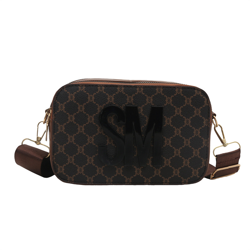Textured retro printed camera bag, women's cross-border fashion single-shoulder bag, 2025 new wide shoulder strap crossbody box bag Item Picture