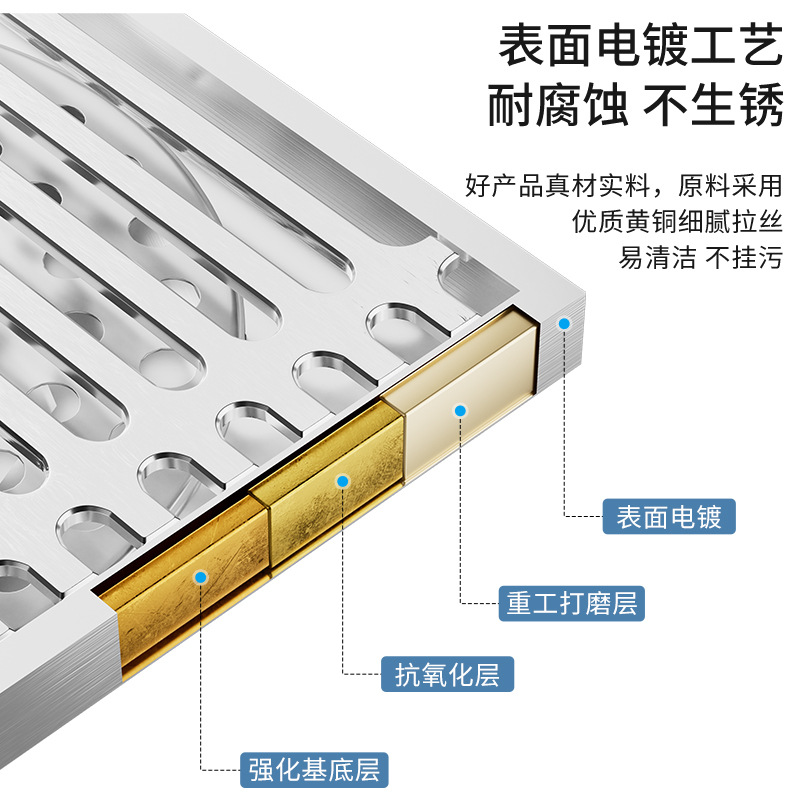 Chrome-plated all-copper floor drain is a universal anti-odor device for bathrooms, shower rooms, long invisible balconies and washing machines Specification drawing