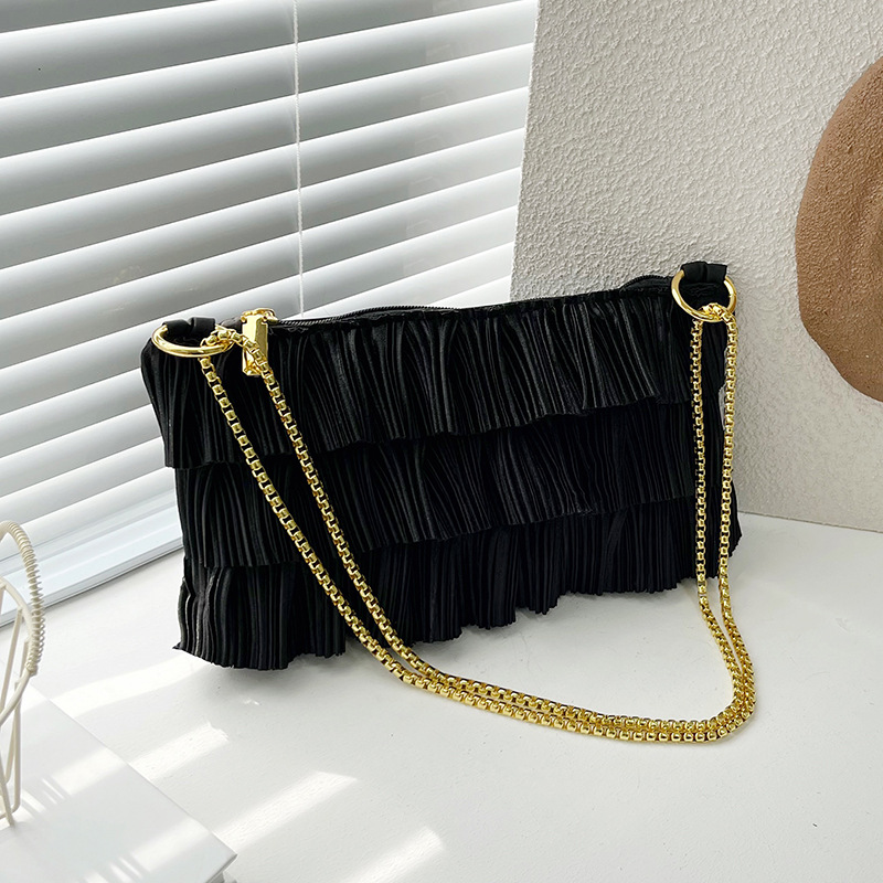 2025 High-end women's crossbody bag, a new French retro pleated lace fashionable commuting single-shoulder handbag full figure