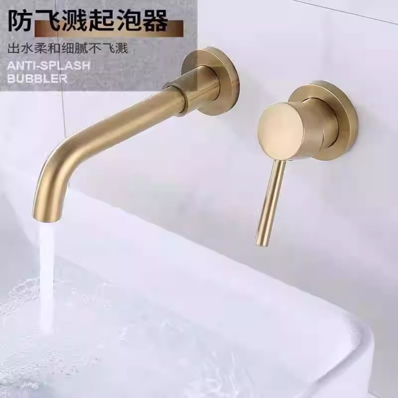 All-copper concealed wall-mounted washbasin faucet, hot and cold washbasin, embedded countertop basin, wall water outlet, black Specification drawing