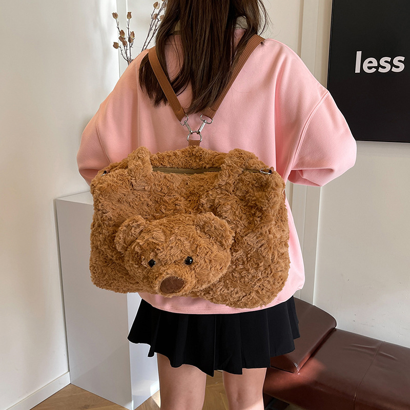 Cute cartoon plush bag for women 2024 new style bear doll bag, large-capacity backpack, furry crossbody bag details Picture