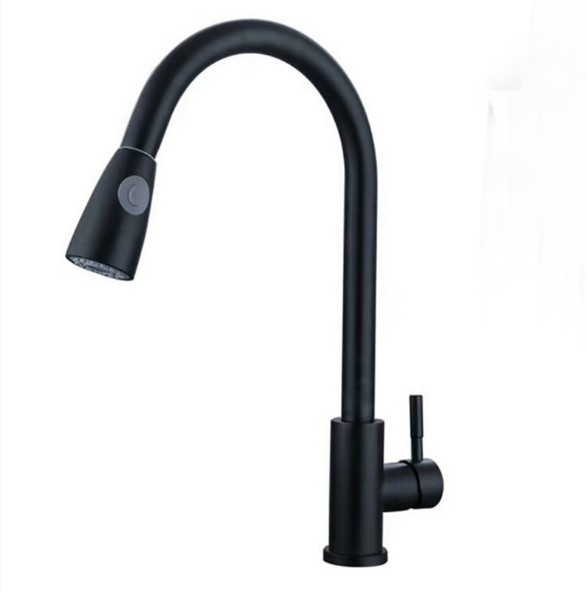 Foreign trade vegetable basin, bathroom universal 304 hot and cold faucet, cross-border sink, black stainless steel kitchen pull-out faucet Item Picture