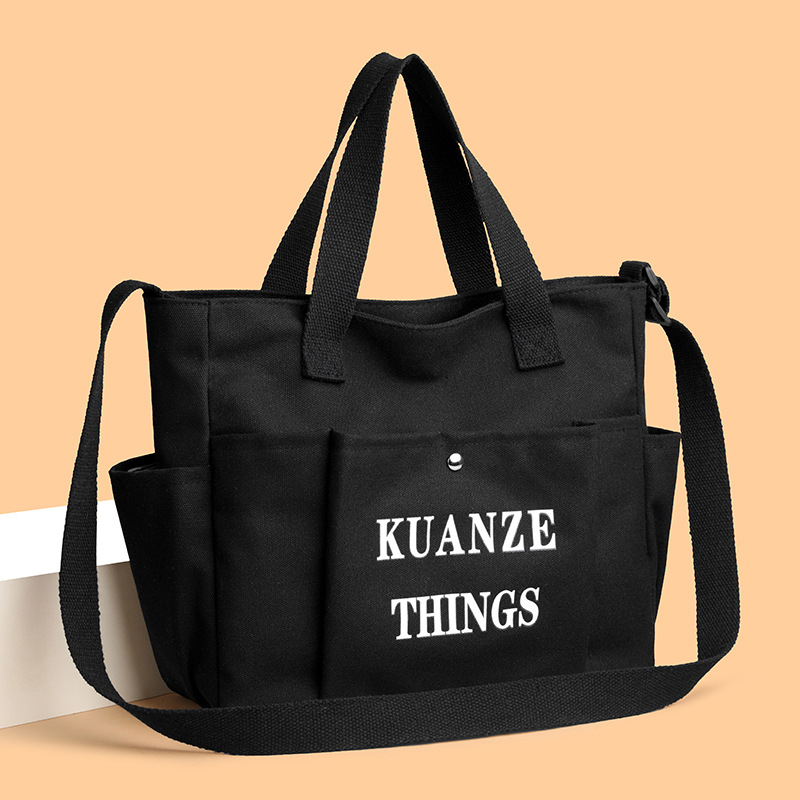 Cross-border letter-printed canvas single-shoulder bag, women's handbag, large-capacity commuter tote bag, student class bag Application Scenario