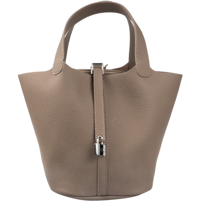2025 New European and American bucket bag lock handbag, women's bag, large capacity single-shoulder crossbody pu bag Item Picture
