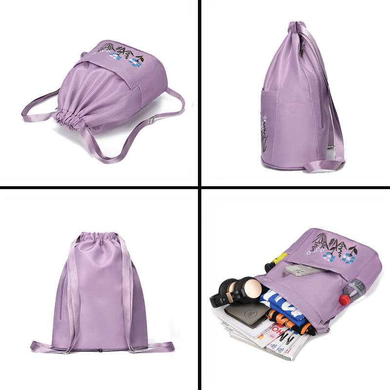 The 2025 new embroidered, wear-resistant, foldable and waterproof travel bag is a lightweight, fashionable and trendy nylon backpack Specification drawing