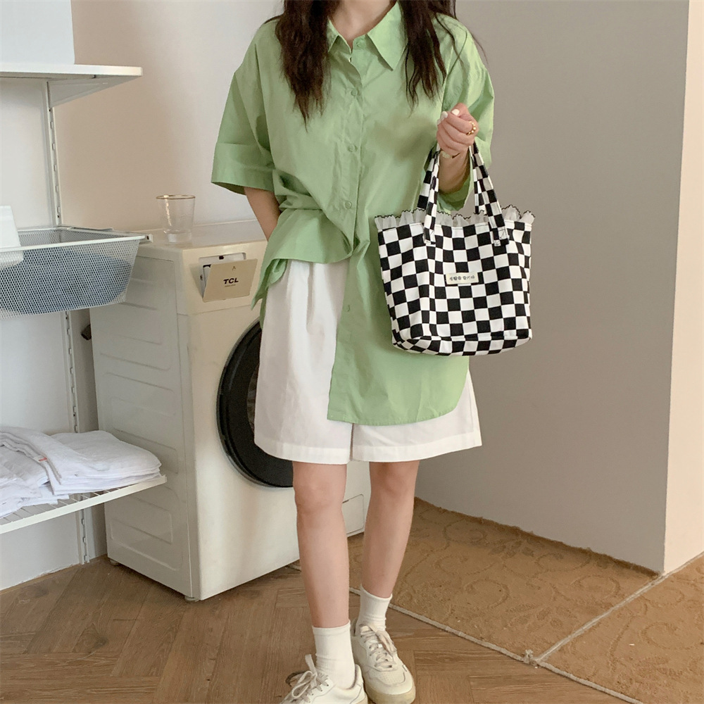 26222 Korean-style lace color-blocking handbag, retro lady's stroll bag, hand-held mommy bag, mobile phone bento bag details Picture