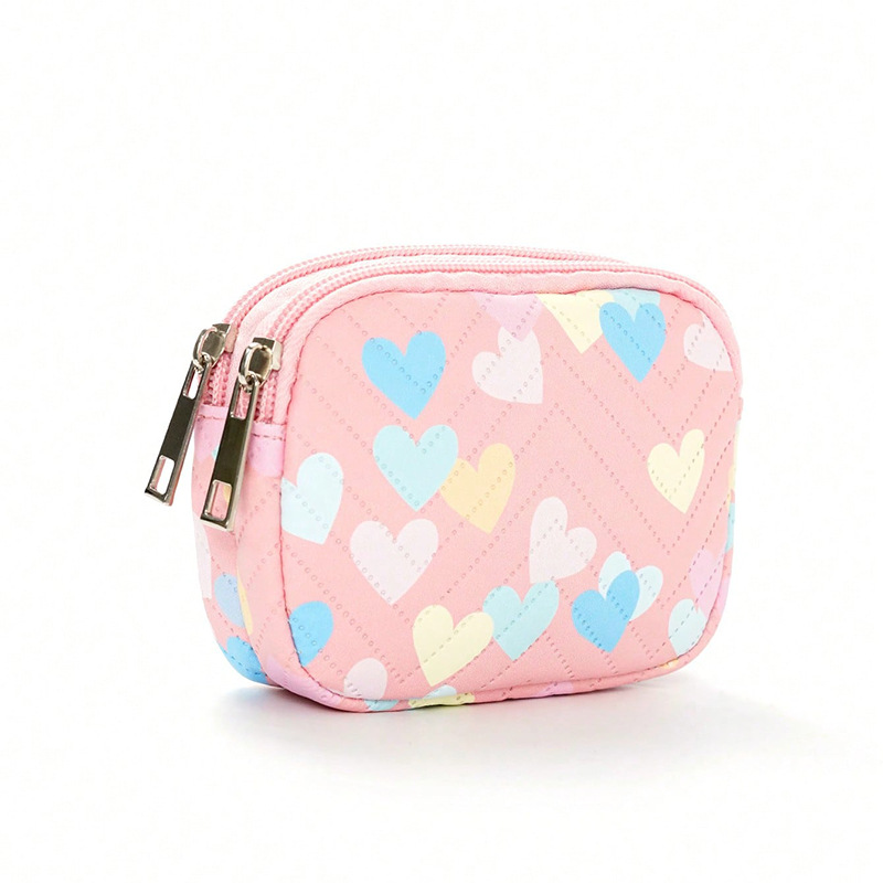 New children's girl wallet, cute purple heart-shaped print girls' storage bag, children's Internet celebrity coin cute bag details Picture