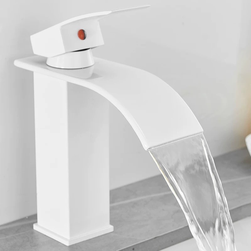 White waterfall faucet, Nordic flat mouth washbasin faucet, bathroom hand washing and face washing countertop basin, cross-border supply full figure