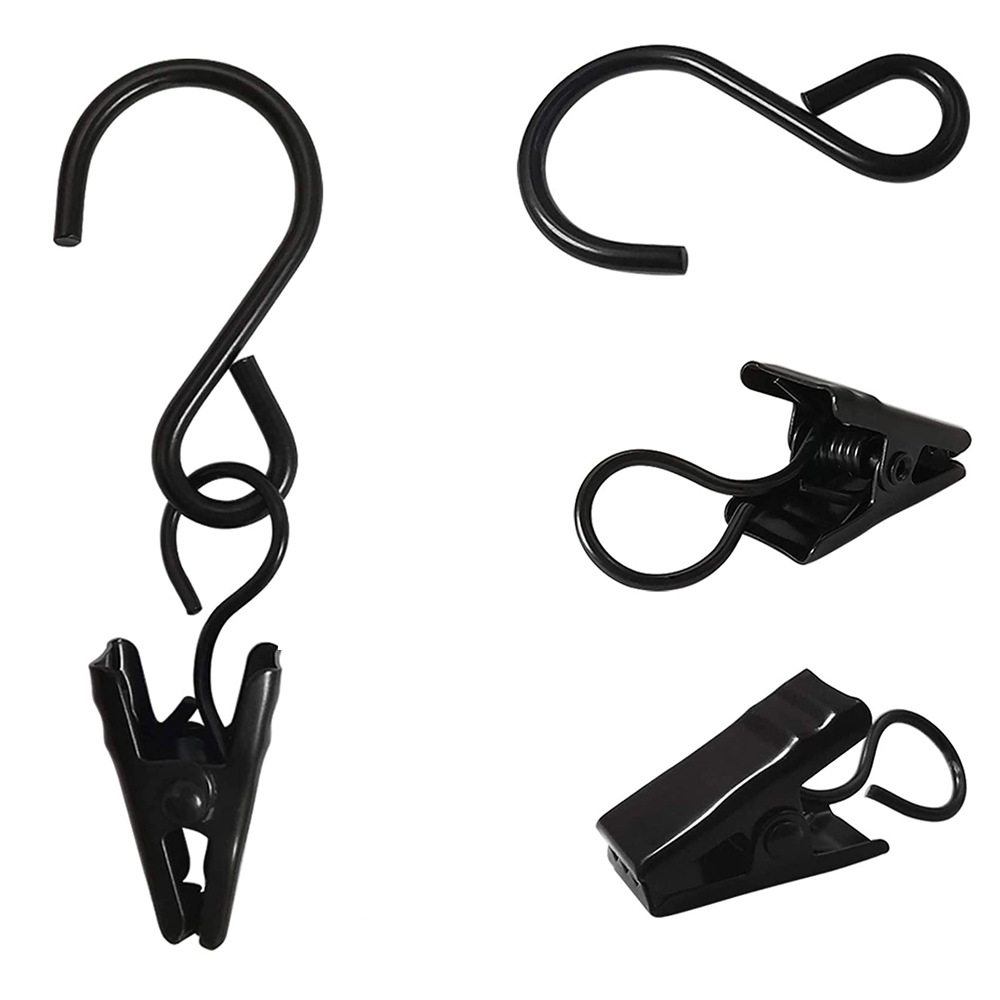 Cross-border best-selling black S-hooks with clips for hanging curtains, shower curtains, outdoor billboards and party lights Specification drawing