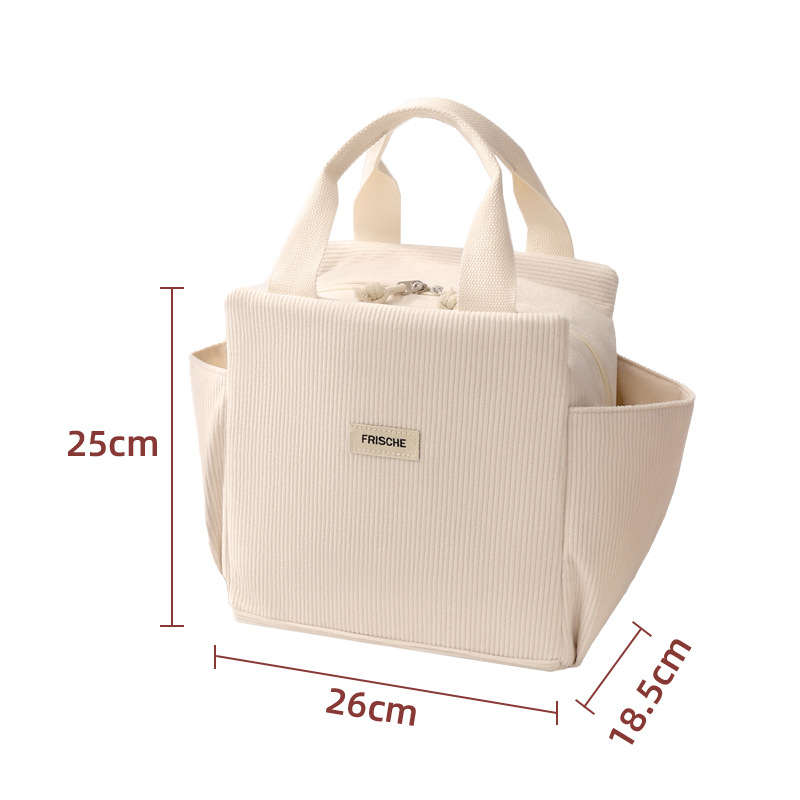 Runhui's new corduroy square meal bags, hand-held insulated ice packs, lunch bags for bringing meals to work, student lunch boxes and bags Item Picture