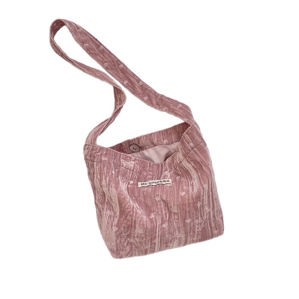 52233 Velvet heart-shaped fabric bag, underarm single-shoulder bag, casual small crossbody bag, large capacity crossbody bag, student class bag Item Picture