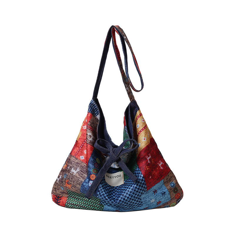 Spring 2025 new ethnic style dual-purpose denim patchwork bag, ethnic style patchwork bag, Bohemian single-shoulder bag Item Picture