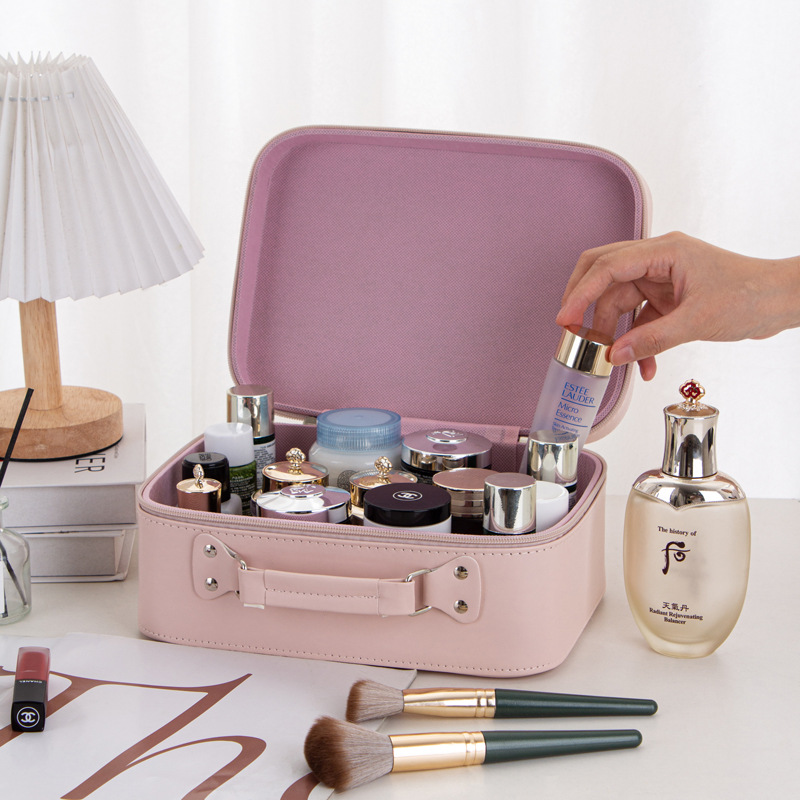 Customized macaron-colored makeup bag, large-capacity cosmetics storage, patterned multi-functional portable makeup box, hand-held details Picture